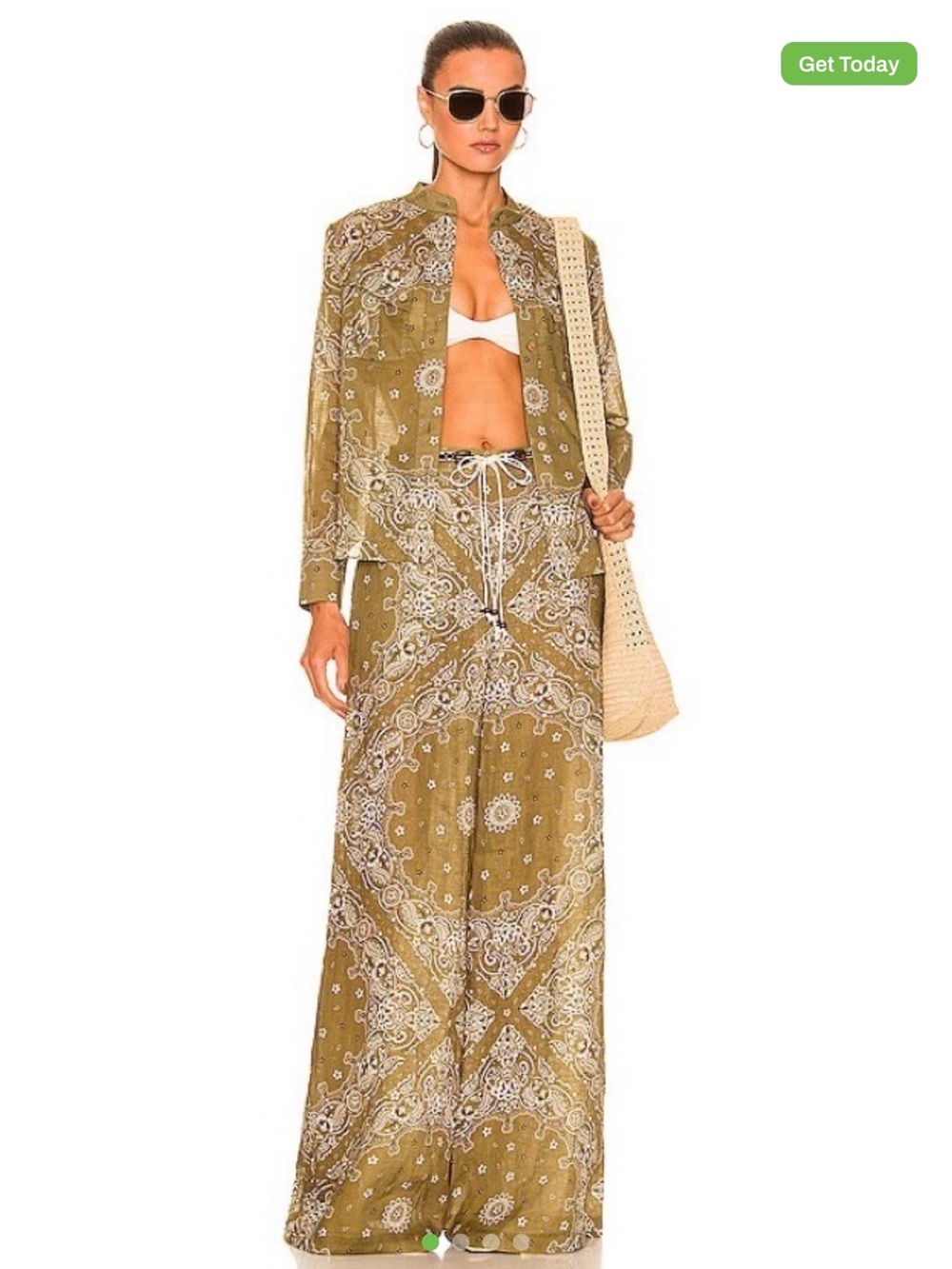 Zimmermann Olive Bandana Print Wide-Leg Trousers